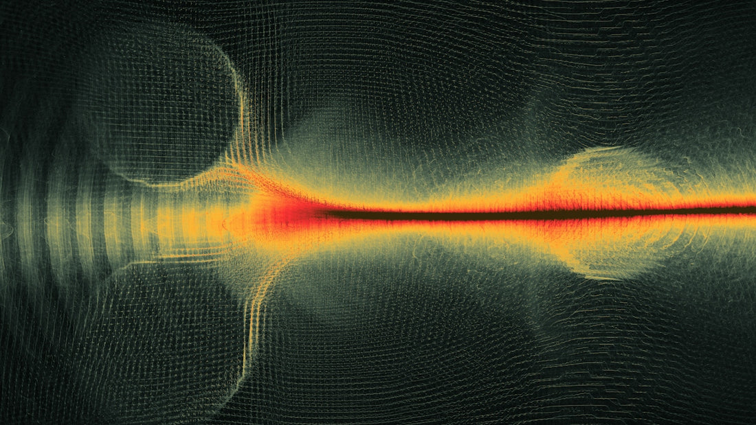 Abstract visualization of light waves interacting with spheres