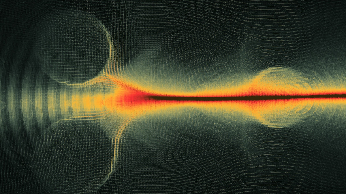 Abstract visualization of light waves interacting with spheres